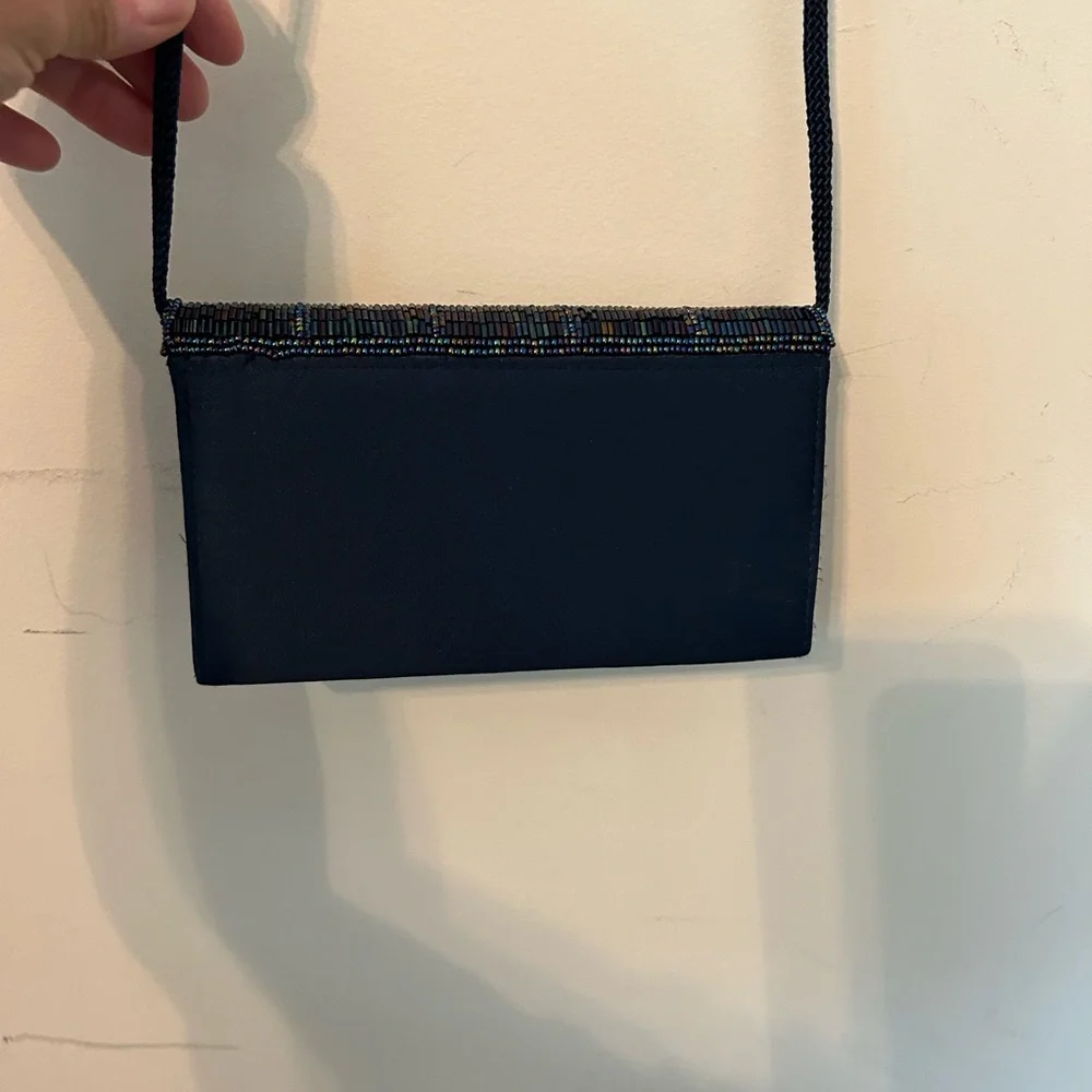 La Regale Beaded Navy Blue Evening Clutch - Picture 2 of 7